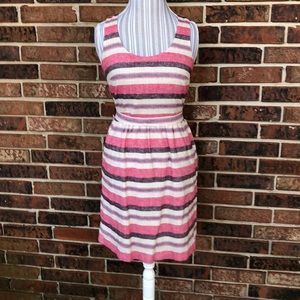 LOFT Pink Striped‎ Linen Sleeveless Dress